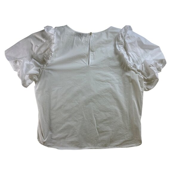 Ann Taylor Loft White Ruffle Sleeve Blouse XL 100% Cotton Top Western Boho Cute - Picture 2 of 6